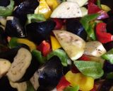 夏野菜のスタミナ彩り炒め鶏ミンチ餡作り方2写真