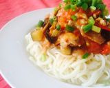 ナスと豚肉の和風トマトソース冷麦作り方9写真