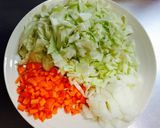 野菜のソースで食べる 厚切りベーコン丼作り方1写真
