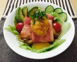 野菜のソースで食べる 厚切りベーコン丼作り方5写真