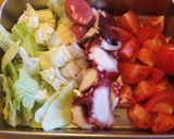 タコとキャベツとトマトのピリ辛パスタ作り方1写真