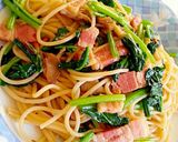 ホウレン草ベーコン舞茸のニンニクパスタ作り方4写真