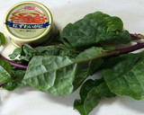 ツルムラサキと蟹缶のカレー炒め作り方1写真