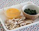 ❀モロヘイヤ＆茸のかき玉味噌汁❀作り方2写真