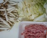 キャベツとひき肉の豆乳スープ作り方1写真