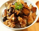 ナスと豚を炒めました丼作り方4写真