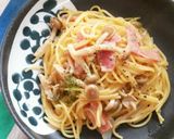 しめじとベーコンの和風ワンポットパスタ。作り方6写真