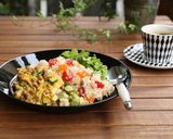 ちくわ入り納豆オムレツのサラダごはん作り方2写真