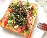 海苔たっぷり♡葱かにかまの梅ﾜｻトースト作り方5写真