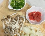 ワンポットパスタ☆豆乳めんたいクリーム作り方1写真