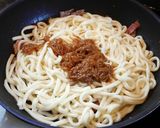 簡単♪なめ茸とベーコンの焼きうどん作り方5写真