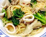 舞茸とイカのパスタ ペペロンチーノ風作り方7写真