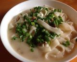 簡単❤️ひもかわうどんdeスープパスタ作り方3写真