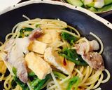 ダイコン葉と豚肉の和風ぺペロンチーノ作り方7写真