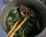 ほうれん草と 玉ねぎ 挽き肉のお吸い物♪作り方5写真