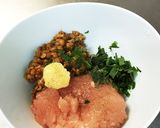 節約余り食材で☆鶏挽納豆の茄子挟み焼き☆作り方2写真