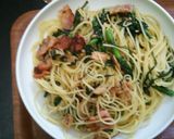 わさびが利いてる☆春菊とベーコンのパスタ作り方8写真