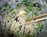 明太子・水菜・塩昆布のあっさりサラスパ作り方3写真