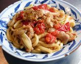 豚肉と塩トマトの焼うどん ニンニク風味作り方7写真