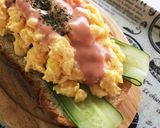 朝食に♤焼きキーマカレーオープンサンド♤作り方3写真