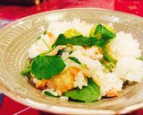 土鍋で秋のご飯 シャケと銀杏とセリ作り方6写真
