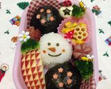 雪だるま と お花の お弁当作り方1写真