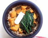 かぼちゃほうれん草味噌バター炊き込みご飯作り方4写真