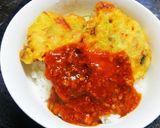 豚肉となすのかき揚げ マーボー丼作り方6写真