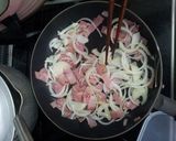 ベーコンと玉ねぎで　わさび菜の和風パスタ作り方4写真
