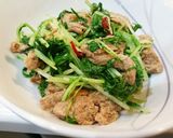 大豆のお肉と水菜のガーリックオイル炒め♪作り方4写真