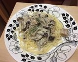 チキンとキノコのクリーム煮のスパゲッティ作り方6写真