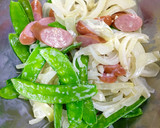 時短！きぬさや玉ねぎソーセージ♬マヨ醤油作り方3写真