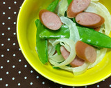 時短！きぬさや玉ねぎソーセージ♬マヨ醤油作り方4写真