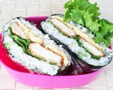 鶏胸肉甘酢煮と卵のおにぎらず。お弁当にも作り方10写真