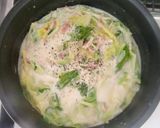 白菜とベーコンのごま豆乳スープ作り方4写真