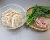 れんこんとベーコンとほうれん草のパスタ作り方1写真