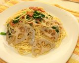 れんこんとベーコンとほうれん草のパスタ作り方7写真