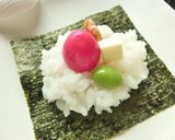 桃色卵＊枝豆＊クリチ＊胡桃　手まきごはん作り方5写真