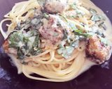 春菊とミートボールの豆乳パスタ作り方8写真