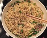 豚挽肉とニラのガーリックバター醤油パスタ作り方7写真