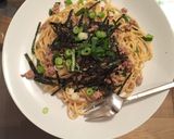 豚挽肉とニラのガーリックバター醤油パスタ作り方8写真