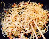 納豆チーズベーコンの焼きスパゲティ作り方4写真
