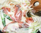 鮭とアスパラのマスタードクリームパスタ作り方4写真