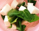 小松菜とツナとはんぺんのにんにく醤油炒め作り方1写真