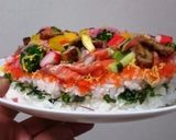 春来たる♪桃の開花とばらちらし寿司ケーキ作り方7写真