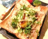 玉葱×温泉卵のお好み焼き風トースト作り方5写真