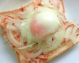 玉葱×温泉卵のお好み焼き風トースト作り方3写真