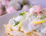 鮭と白菜のレモンクリームパスタ作り方8写真