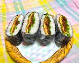 春の行楽♪サラダ菜おにぎらず作り方15写真