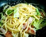 春きゃべつとベーコンの温玉パスタ作り方7写真